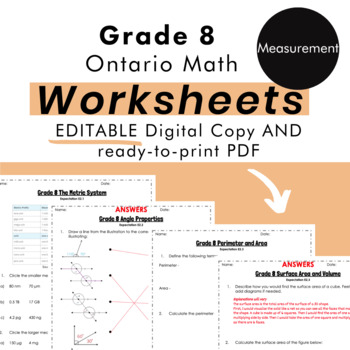Preview of Grade 8 Ontario Math - Measurement Worksheets - PDF+FULLY Editable Google Slides