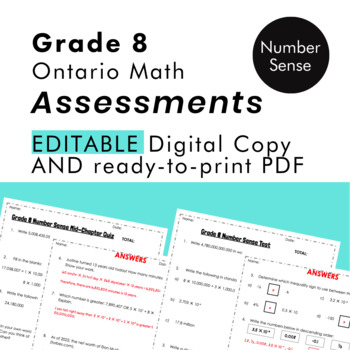 Preview of Grade 8 Ontario Math - Number Sense Place Value Assessments - PDF+Google Slides