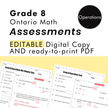 Preview of Grade 8 Ontario Math - Operations Assessments - PDF+Google Slides