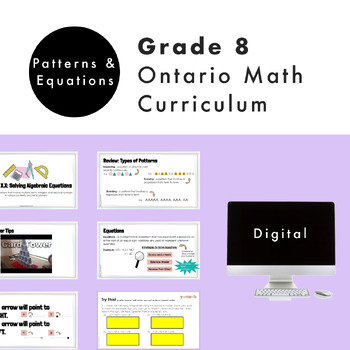 Preview of Grade 8 Ontario Math -Patterns&Equations Curriculum -Digital Google Slides+Form