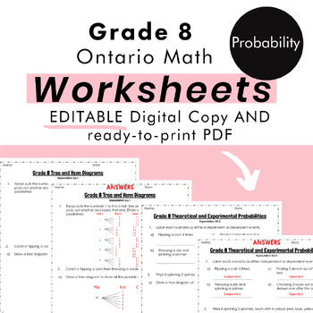 Preview of Grade 8 Ontario Math - Probability Worksheets PDF + Editable Google Slides