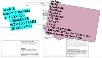 Preview of Grade 8- Ontario Report Card Comments ALL SUBJECTS- over 200 comments!!