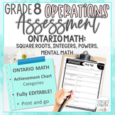 Grade 8 Operations Ontario Math Assessment Fully Editable