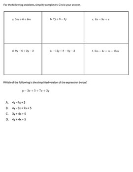 Preview of Grade 8 Packet // Unit: Solving 1-Var Equations // Simplifying Expressions