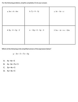 Grade 8 Packet // Unit: Solving 1-Var Equations // Simplifying Expressions