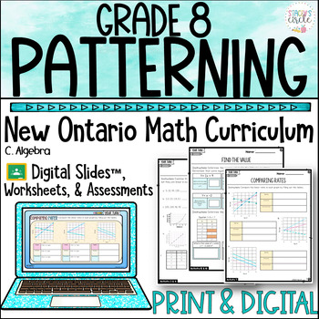 Preview of Grade 8 Ontario Math Patterns and Relationships Digital Slides and Printables