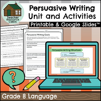 Preview of Grade 8 Persuasive Writing Unit (Printable + Google Slides™)