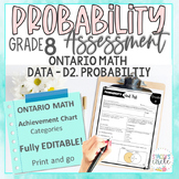 Grade 8 Probability Ontario Math Assessment Editable