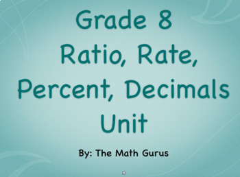 Preview of Grade 8 Ratio, Rate, Percent, Decimal Unit
