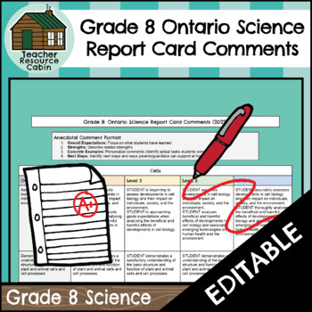 Preview of Grade 8 SCIENCE Ontario Report Card Comments (Use with Google Docs™)
