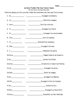 grade 8 sk level 7 core french futur proche worksheet tpt