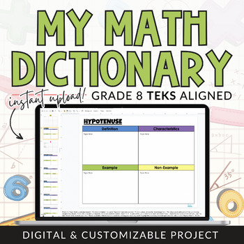 Preview of Grade 8 TEKS Math Dictionary Digital Resource Year-Long Math Vocabulary Project