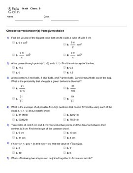 grade 9 hots mathematical olympiad imo amc worksheet by edugain