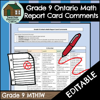 Preview of Grade 9 MTH1W Ontario Report Card Comments (Use with Google Docs™)