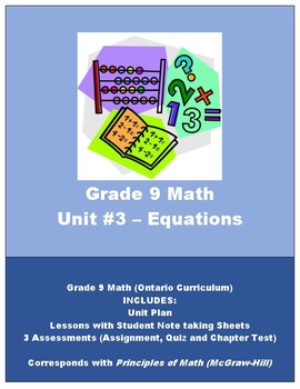 Preview of Grade 9 Math - Equation Unit