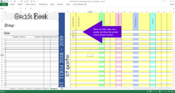 Preview of Grade Book (Color-Coded) | Excel Sheet | Automatic Tally with Grades and %