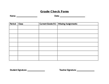 Student Grade Check Form Printable