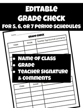 Preview of Grade Check Form (Editable) for ASB/Leadership, Athletes, Extracurriculars