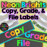 Grade, Copy, File Teacher Drawer Labels - Neon Brights Chalkboard