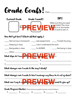 Grade Goals - Study Skills Worksheet by Michelle Hughes | TPT