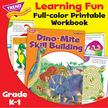 Preview of Grade K-1 Dinosaur-themed Language and Math 30-Page Activity Workbook