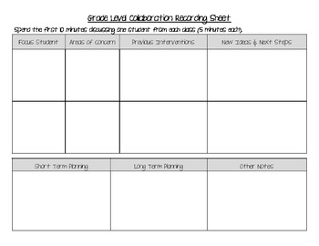 Preview of Grade Level Collaboration Recording Sheet