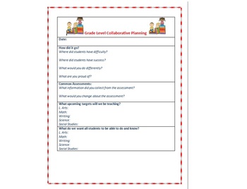 Preview of Grade Level Collaborative Planning Template/Framework- Guiding Questions