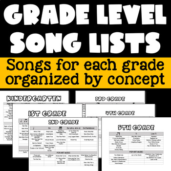 Preview of Grade Level Song Lists