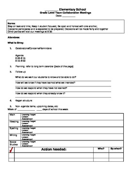 Preview of Grade Level Team Meeting Template