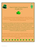 Grade One March/St.Patrick's Day Math Choice Board - 1.OA.1 & 6