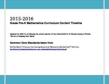 Preview of 2015-2016 Grade Pre-K Mathematics Curriculum Content Timeline