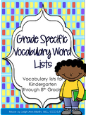 Grade Specific Vocabulary List & Editable Flash Cards