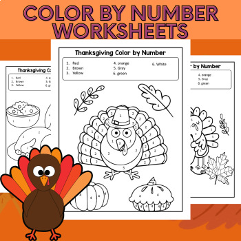 Preview of Grade Thanksgiving Math Worksheets Activities Color by Number Code Coloring