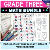 Grade Three Math Bundle: worksheets, printables, fractions