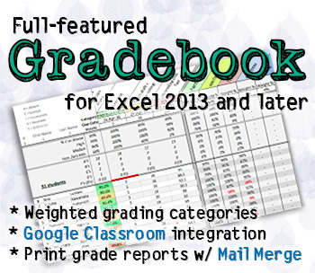 Preview of Full-featured Excel Gradebook: Weighted categories, reports, Google Classroom