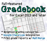 Full-featured Excel Gradebook: Weighted categories, report