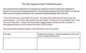 Preview of Graded Discussion - "Most Dangerous Game" - Editable Google Doc with Rubric