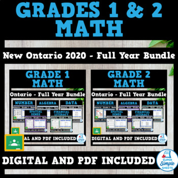 Preview of Grades 1 & 2 - Full Year Bundle - Ontario Math 2020 Curriculum - GOOGLE + PDF