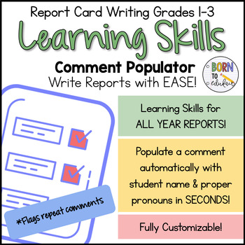 Preview of Grades 1-3 Learning Skills Report Card Comment Generator - EDITABLE