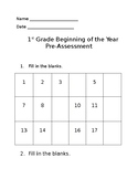 Grades 1-5 Beginning of the Year Math Tests Pre-Assessment