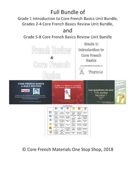 Preview of Grades 1-8 Core French Introduction to Basics and Basics Review Unit Bundles