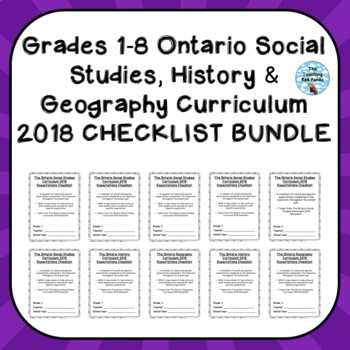 Preview of Grades 1-8 ONTARIO SOCIAL STUDIES, HIS & GEO CURRICULUM 2018 CHECKLISTS BUNDLE