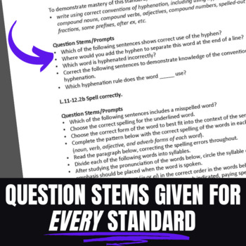 Common Core Question Stems 11th and 12th Grade ELA - Language by