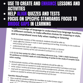 Common Core Question Stems 11th and 12th Grade ELA - Language by