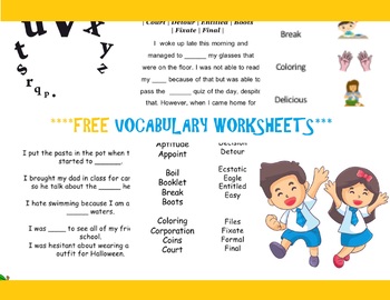 Preview of ***FREE*** second, third, fourth and fifth grade - Vocabulary WorkSheets