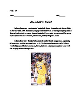 Preview of Grades 2 - 6 LeBron James Lexile Leveled Reading Comprehension Passage