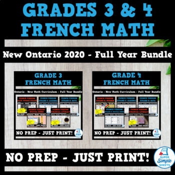 Preview of Grades 3 & 4  - Full Year Math Bundle - Ontario 2020 Curriculum - FRENCH VERSION