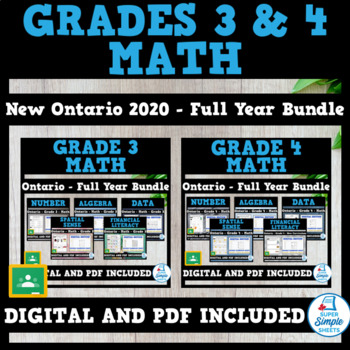 Preview of Grades 3 & 4 - Full Year Math Bundle - Ontario New 2020 Curriculum -GOOGLE + PDF
