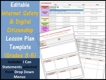 Preview of Grades 3 - 5 Internet Safety Editable Lesson Plan Template - I Can Statements