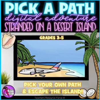 Preview of Digital Escape Room Adventure Pick A Path 'Stranded Desert Island' Grades 3-5